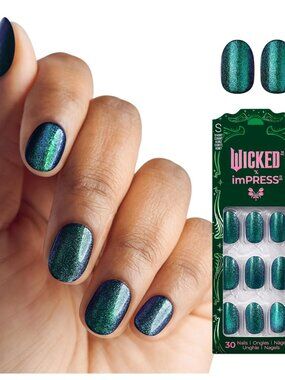 KISS imPRESS Wicked Green Elixir Short Oval Self-Adhesive Nails 30 WF01X